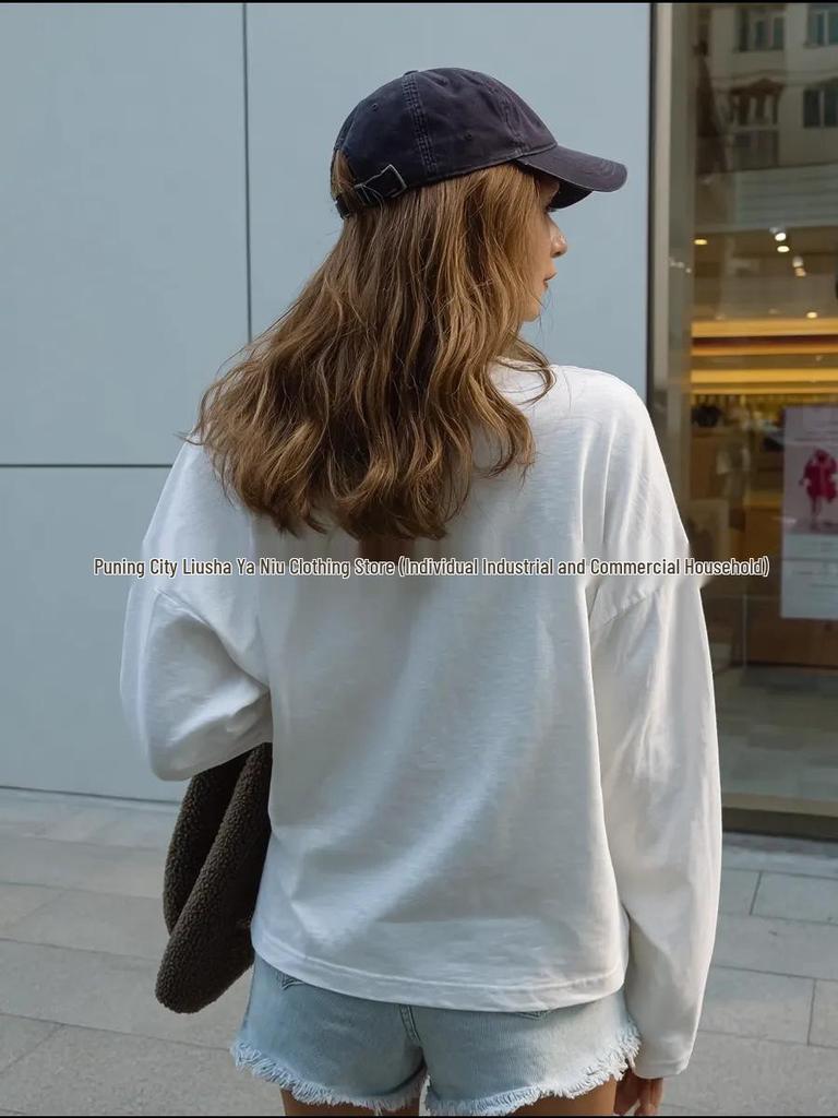 100% Cotton Oversized Long Sleeve T-Shirt - Casual European & American Style, Comfortable & Slimming Fit