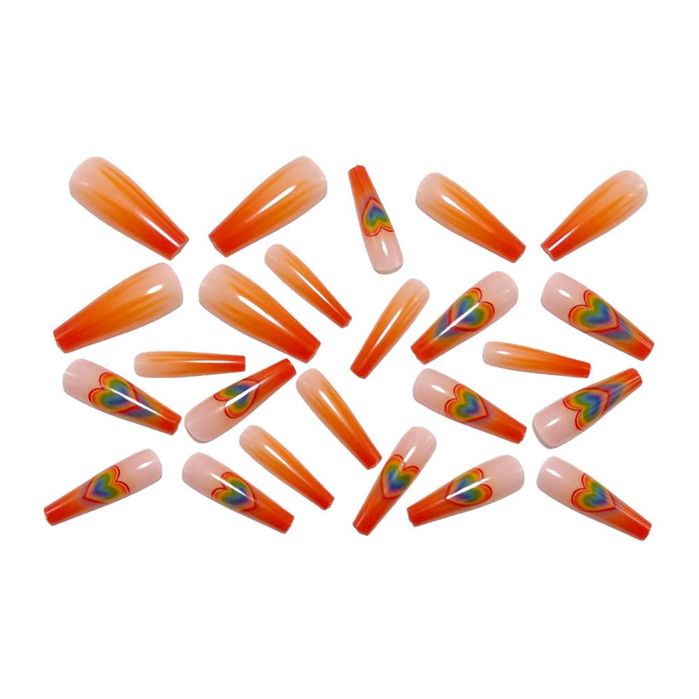 Almond Shape French Gradient Orange Nails with Rainbow Heart: Eye-Catching, Skin-Brightening, Hot Selling Manicure