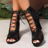 Fashion 2025Mesh High Heels Women Ankle Boots Pointed Toe Open Toe Fad Shoes