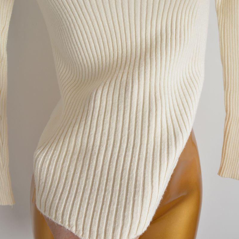 Spring & Fall New Arrival Sneaky Design off-Shoulder Knitting Bottoming Shirt Women's Inner Slim Fit Sweater Irregular Long Sleeve Tops