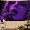 Vibrant Purple Portrait Tapestry Bold Woman Smoking Wall Art for Bedroom or Living RoomLarge Decorative HangingAdd Edgy Style