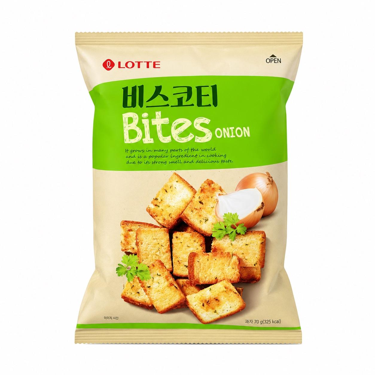 Lotte Scallion‑Flavored Baked Bread Chips 70g scallion‑flavor crispy baked snacks Scallion‑Flavored 70g