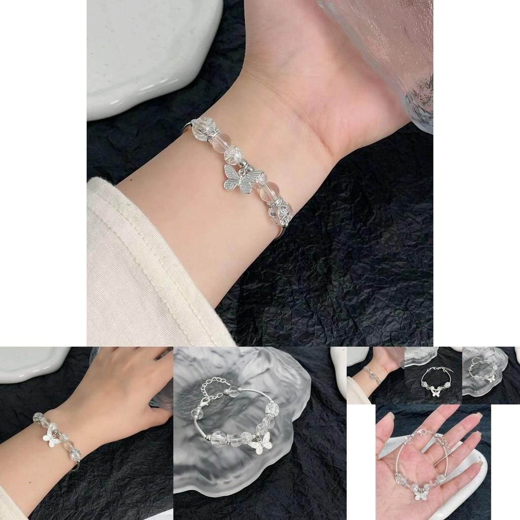 Luxuriöses handgefertigtes Silber-Schmetterlings-Perlenarmband Künstlerischer chinesischer Stil