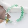 Natural Green Quartz Bead Bracelet for Women Retro Gold Plated Flower Pendant