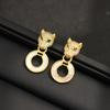 European and American Classic High-end Personality Stone Inlaid Leopard Earrings Gold and Silver Two-color Stone Inlaid Animal Shell Earrings Silver N