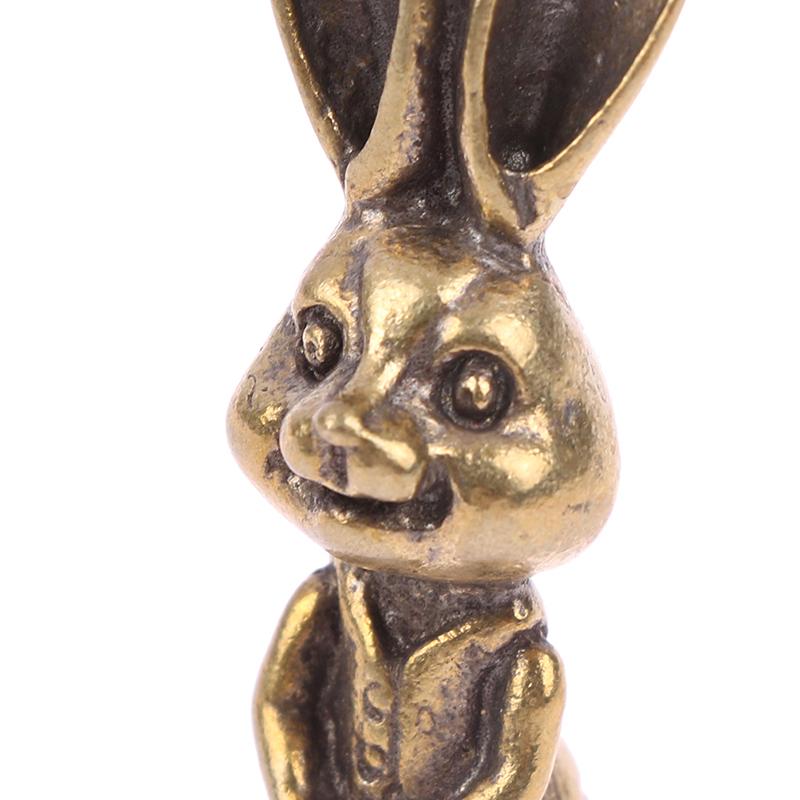 Vintage Brass Cute Rabbits Keychains Pendants Zodiac Animal Key Chains Hangings