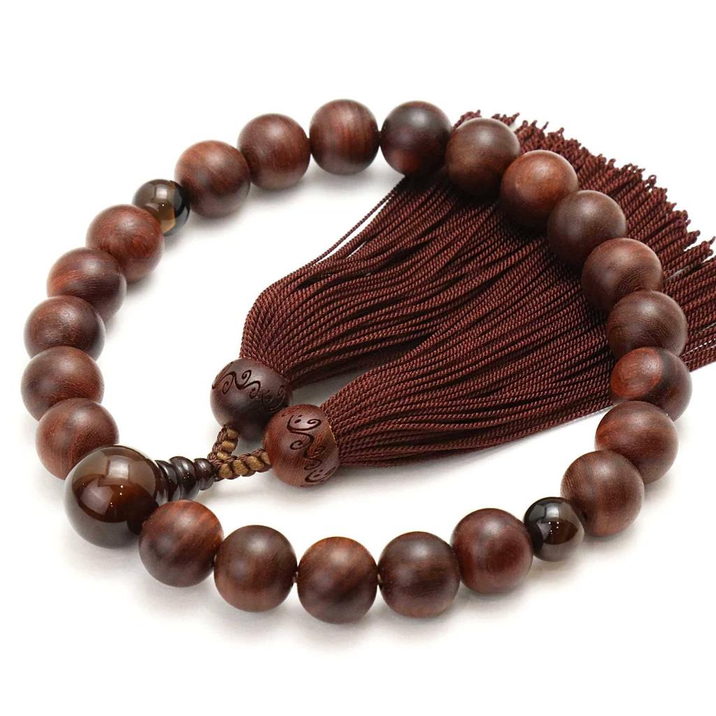 Men's Kyoto Buddhist Prayer Beads, Matte Rosewood, 22 Beads, Brown Agate, Silk Tassel, Suitable for All Sects, Informal Funerals, Buddhist Altars,