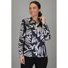 Damska koszula z długim rękawem z lycry satynowej we wzory w kolorze czarno-białym DK 1001