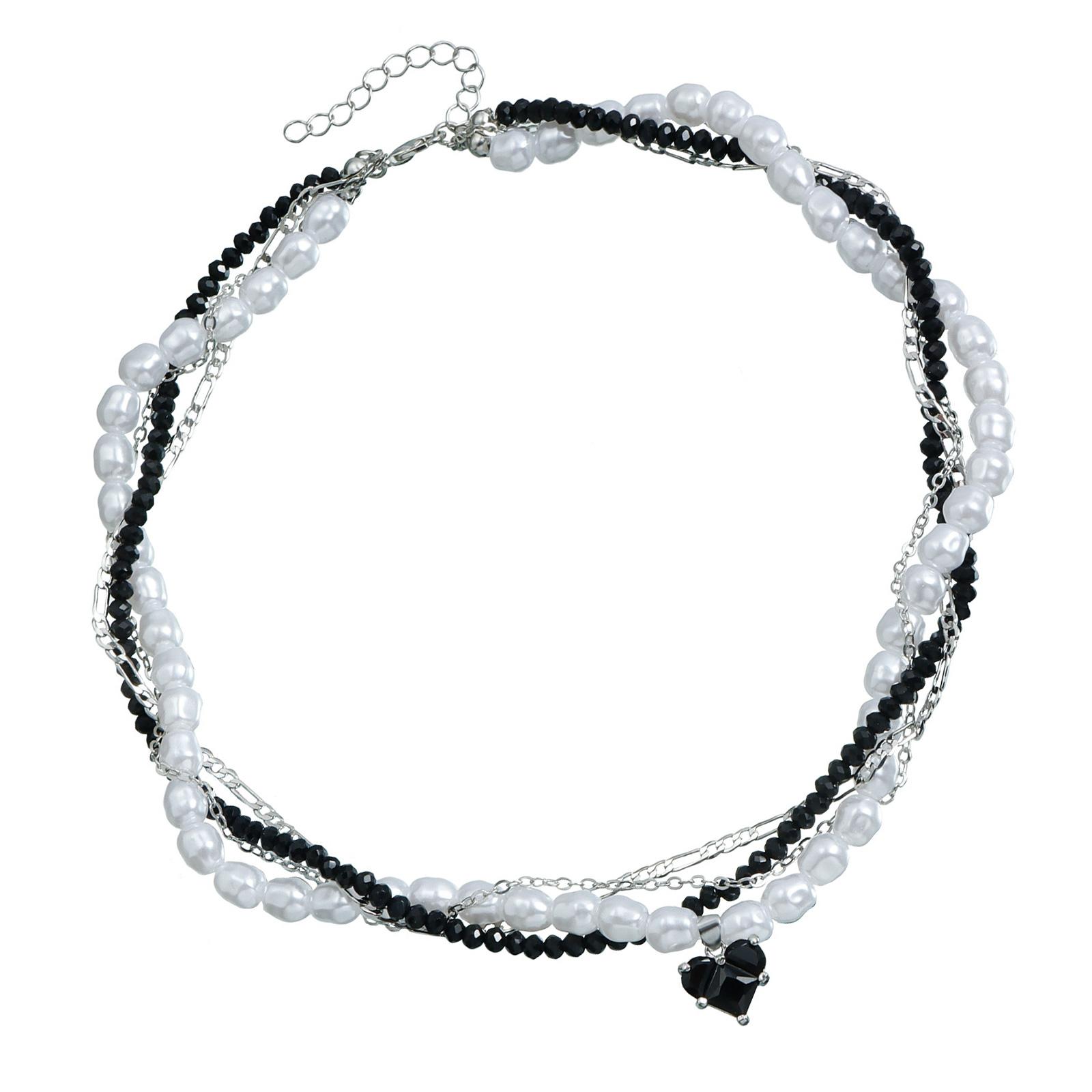 

Fashionable Alloy and Faux Pearls Heart Pendant Necklace Multi Layer Clavicle Chain Adornment for Fashion Enthusiasts чёрный