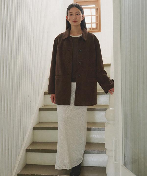 Lingseoul [Select Length] Lace Banding Skirt - Ivory (Midi/Long)