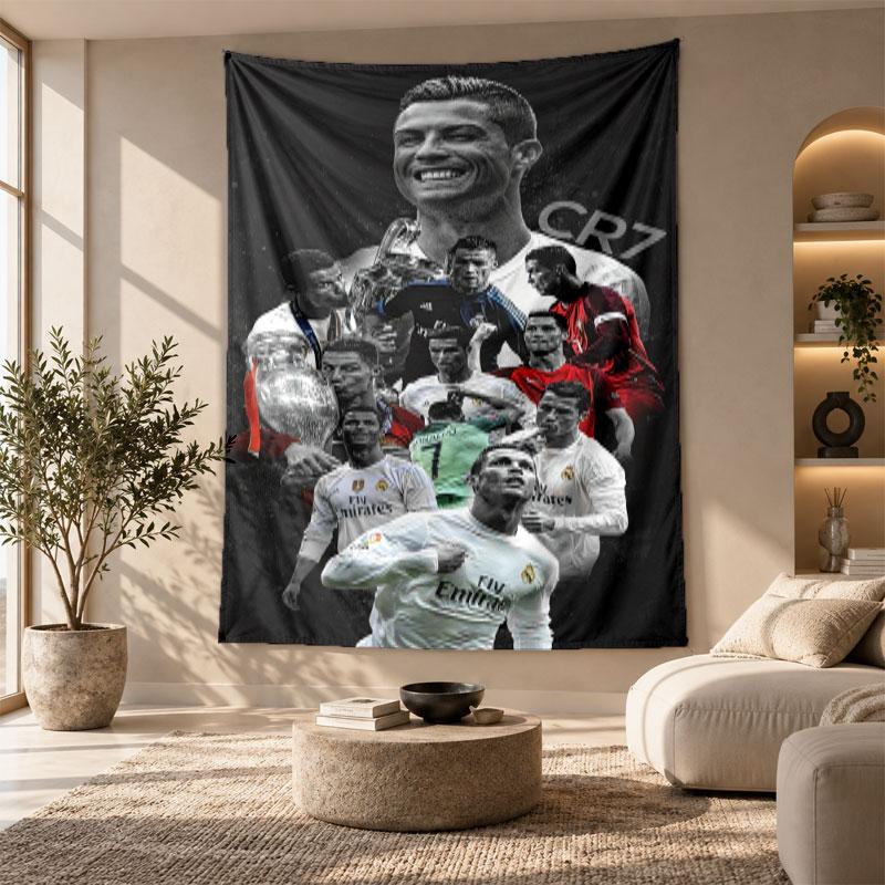 Decorative Tapestry,Cristiano Ronaldo Printed Wall Art, Lightweight Wall Hanging For Bedroom Background