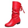 Übergrößen Schuhe, Studentenstiefel, Damen Stiefel mit niedrigem Absatz, runder Zehenpartie und Schnürung hinten, mittelhohe Wadenstiefel
