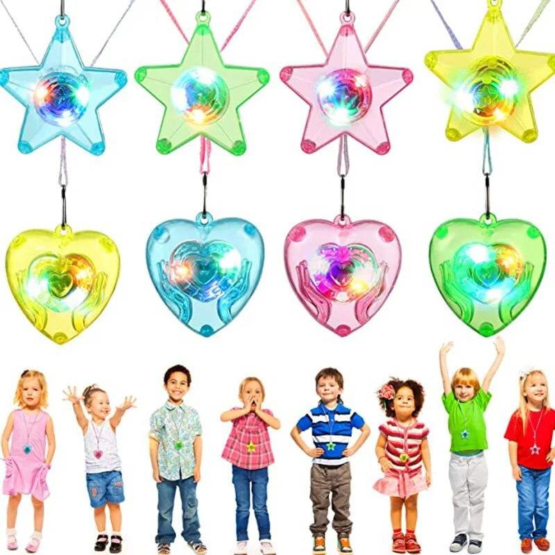 10/20/30/50 pcs Star Heart LED Light Up Necklace Pendants Flashing Glow Luminous Necklace Kids Girls Led Flashing Necklace Party