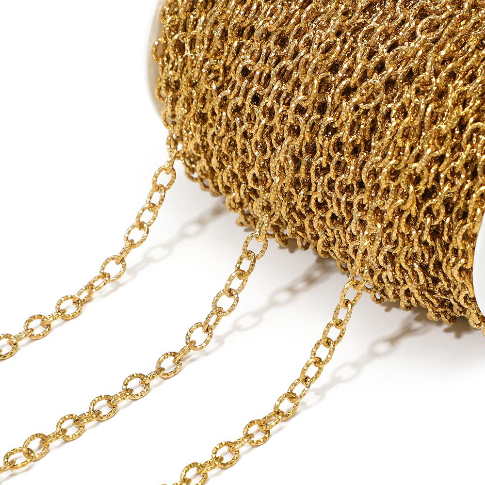 1 Meter Stainless Steel PVD Gold Textrued Cable Chain for DIY Necklace Findings Women Bracelet Jewelry Earrings Making Supplies