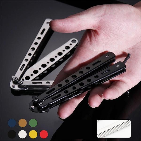 1pc Foldable Comb Stainless Steel Practice Training Butterfly Knife Comb Beard & Moustache Brushes Hairdressing Styling Tool