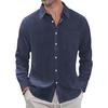 Cotton and Linen Shirt, Thin Lapel Collar with Pocket, Long-sleeved Shirt for Men