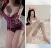 Sex Lingerie Purple Suspender Pajamas Women's Suit Sexy Transparent Lace Uniform Seduction Cosplay See-through Outfit