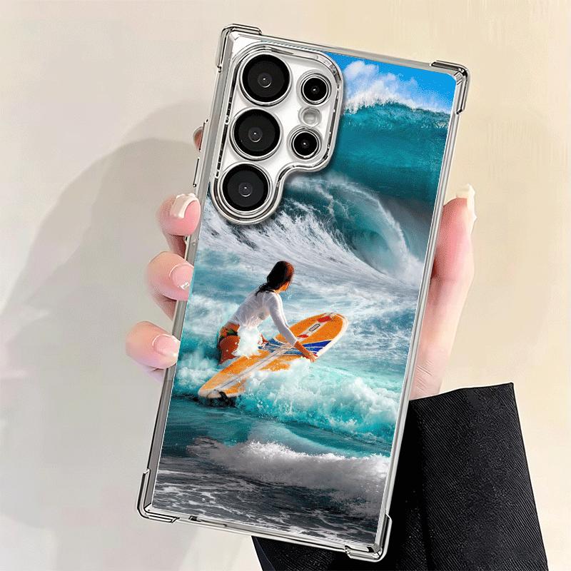 Surfboard Surfing Surf Summer Plating Phone Case For Samsung Galaxy S24 S25 FE S26 Edge S23 Ultra S22 S21 Plus S20 Anti-Fall Air