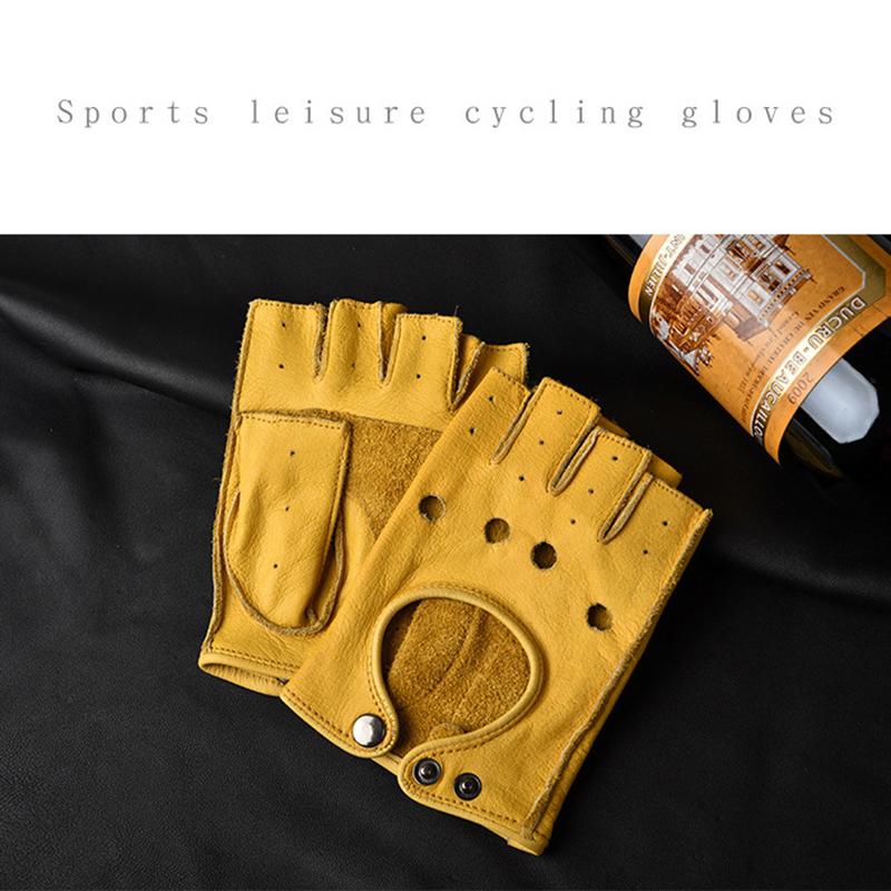 Mens Fingerless Half Finger Driving Fitness Motorcycle Cycling Goatskin  Men Pu Leather Gloves Mittens
