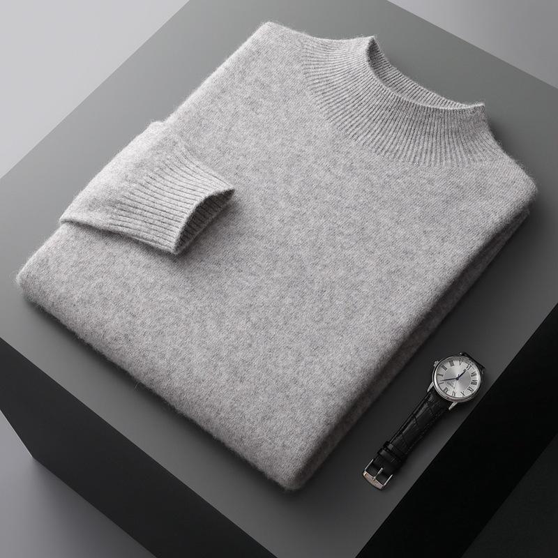 Men's Casual Cashmere Sweater: Half-High Neck, Thin, Long-Sleeved, Fuzzy, Loose Fit for Autumn and Winter