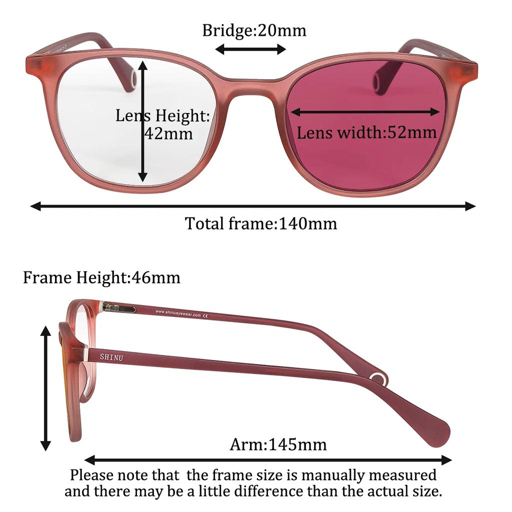 SHINU Shortsighted Eyeglasses Ladies Photochromic Lenses -200 Shortsighted Glasses Change Blue Pink Lens Glasses Ladies -2.00