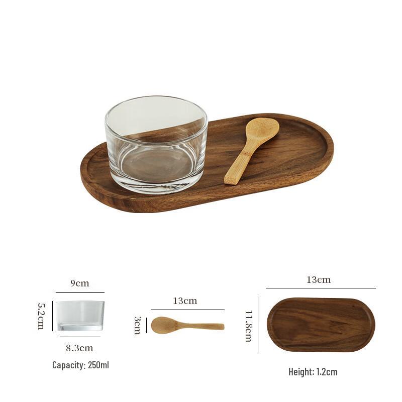 Коммерческий стеклянный салатник с бамбуковым подносом, набор