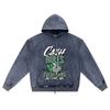 DTG Print Knitted Denim Zip-Up Hoodie Cash Rules Brother Print Zipper Hoodies  
