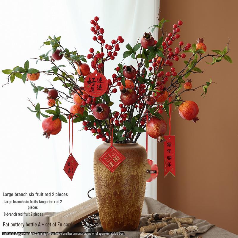 Persimmon and Pomegranate Faux Flower Arrangement for Living Room or Foyer