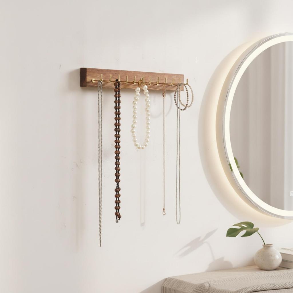 Necklace and Bracelet Holder Wooden Jewelry Organizer with Hooks Long-Lasting