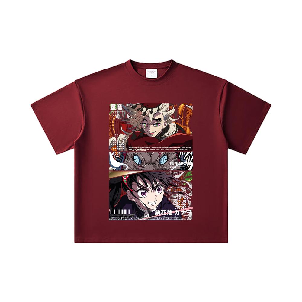 260 GSM Double Yarn 32 Count 100% Cotton Demon Slayer V30 Kanao X Doma White Print Unisex Heavy Cotton T Shirt