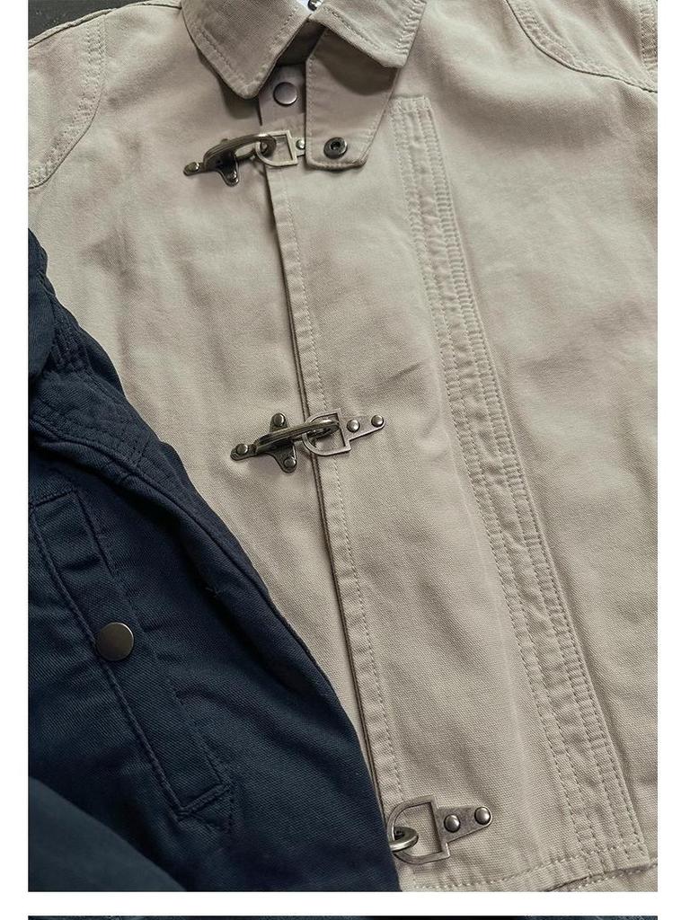 Unisex Retro Workwear Jacket - Autumn/Winter Stand Collar with Lobster Clasp