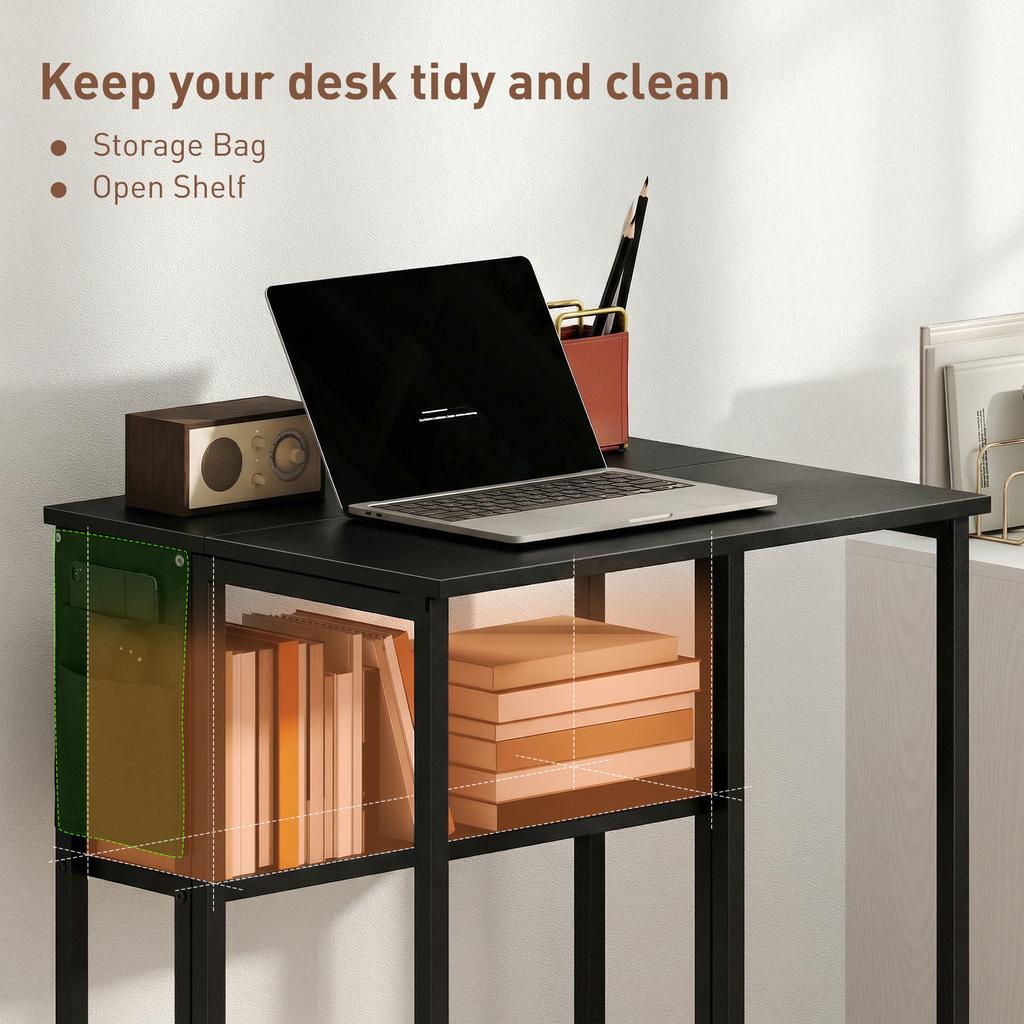 63 Cm Drop Leaf Writing Work Desk - Black