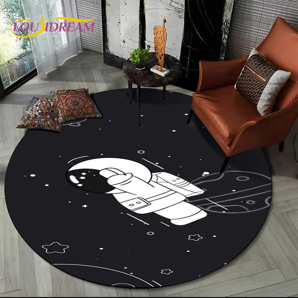 3D Astronaut Space Cartoon Round Area Rug,Carpet Rug for Living Room Children's Bedroom Sofa Playroom Decor,Non slip Floor Mat