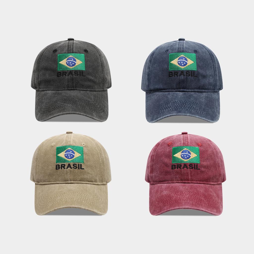 Brazilian flag embroidered soft top retro old cap women's casual baseball cap men's washed hat