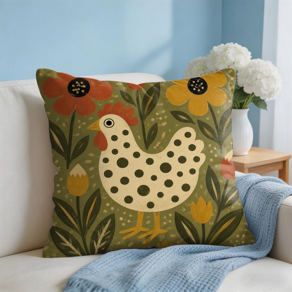 Spotted Rooster Flower Cushion Cover Short Plush Soft DoubleSided Printing Pillow Case Cozy Sofa Bedroom Home Decor Gift