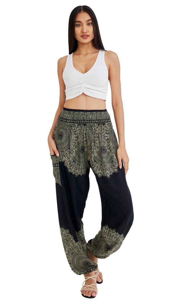 Joob Joob Boho Pants for Women Hippie Harem Pants Yoga Pants Comfortable Bohemian Flowy Hippie - - Women's - Outfit, Onyx, Small-Medium