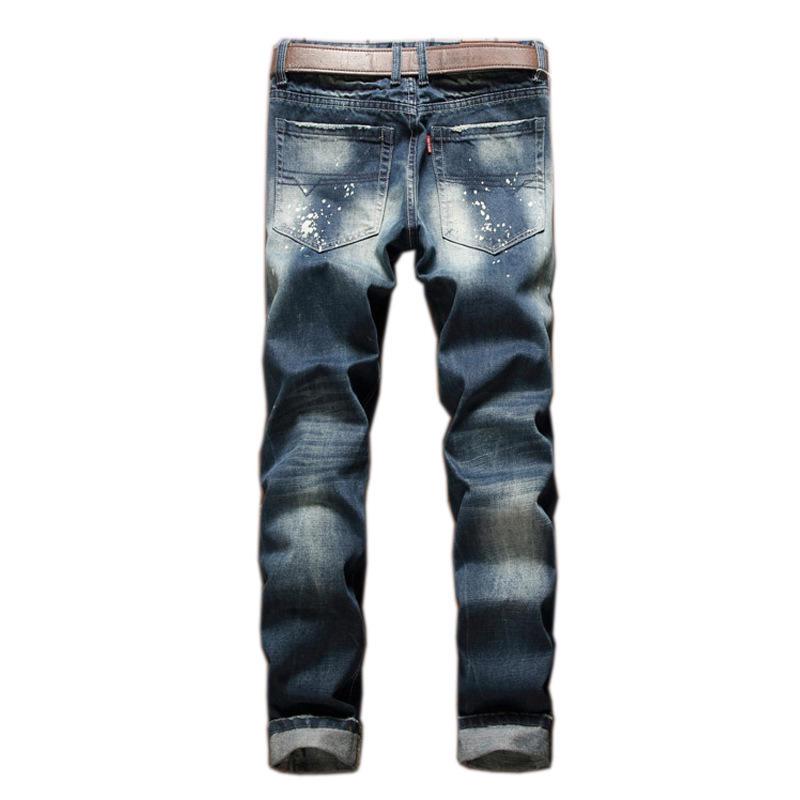 Europäische Und Amerikanische Herren Ripped Jeans Abzeichen Straight Leg Slim Fit Jeans Spritzerfarbe Distressed Trendige Hose