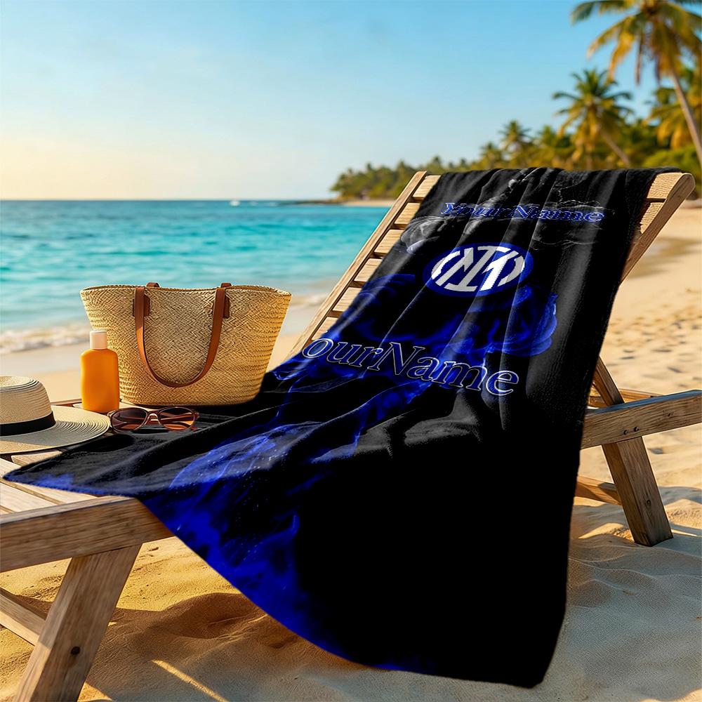 Inter Milan Personalized Text Beach Towel Super Soft Microfiber Quickdry Fabric