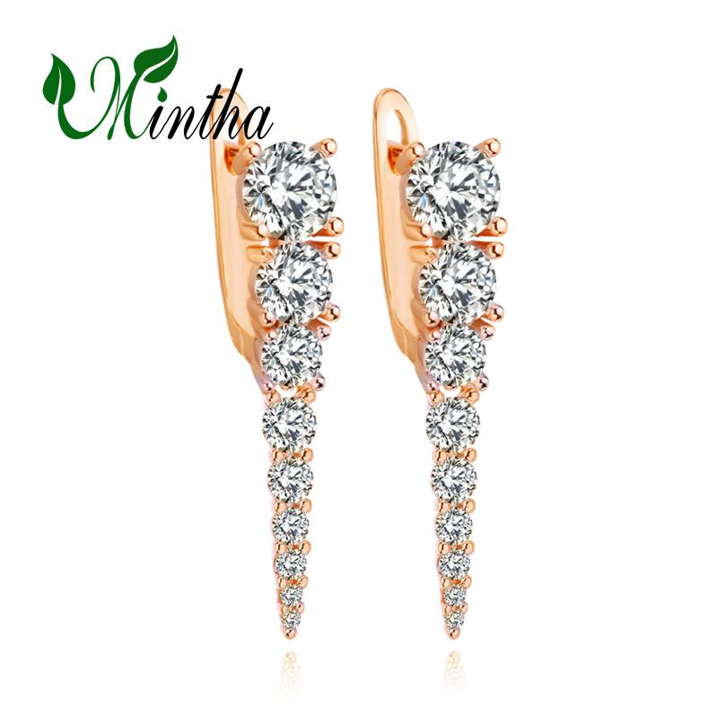 

Серьги-клипсы MINTHA, модные ювелирные изделия, серьги-капли с кубическим цирконием для женщин, длинные серьги цвета розового золота