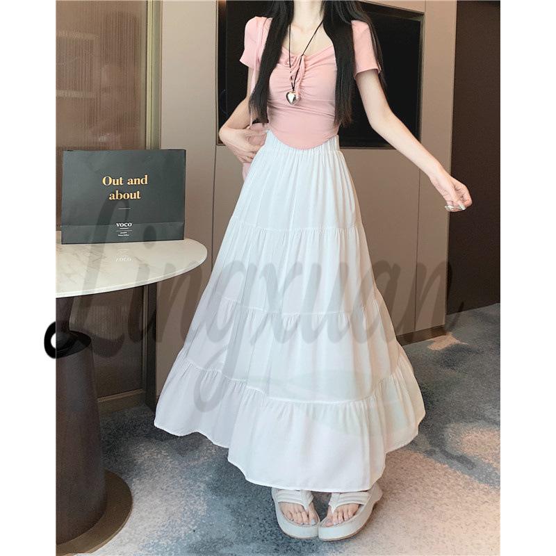 

Slightly Plump Plus Size Women s Korean A-line High-Waist Slimming Patchwork Cake Skirt - Versatile Mid-Length L