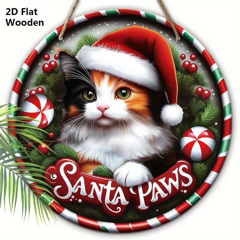 

Christmas Wooden Sign with Cat & Santa Paws - Navidad Round Sign for Front Door, Wall Hanging Decor - Ideal Christmas Gift 20cm/7.87in красный