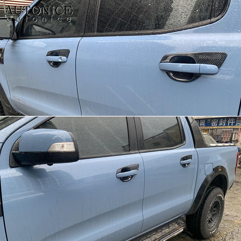 Carbon Fiber Color Outer Door Handle Bowl Decorator Cover Trim Fit for Ford Ranger Wildtrak Raptor 2012-