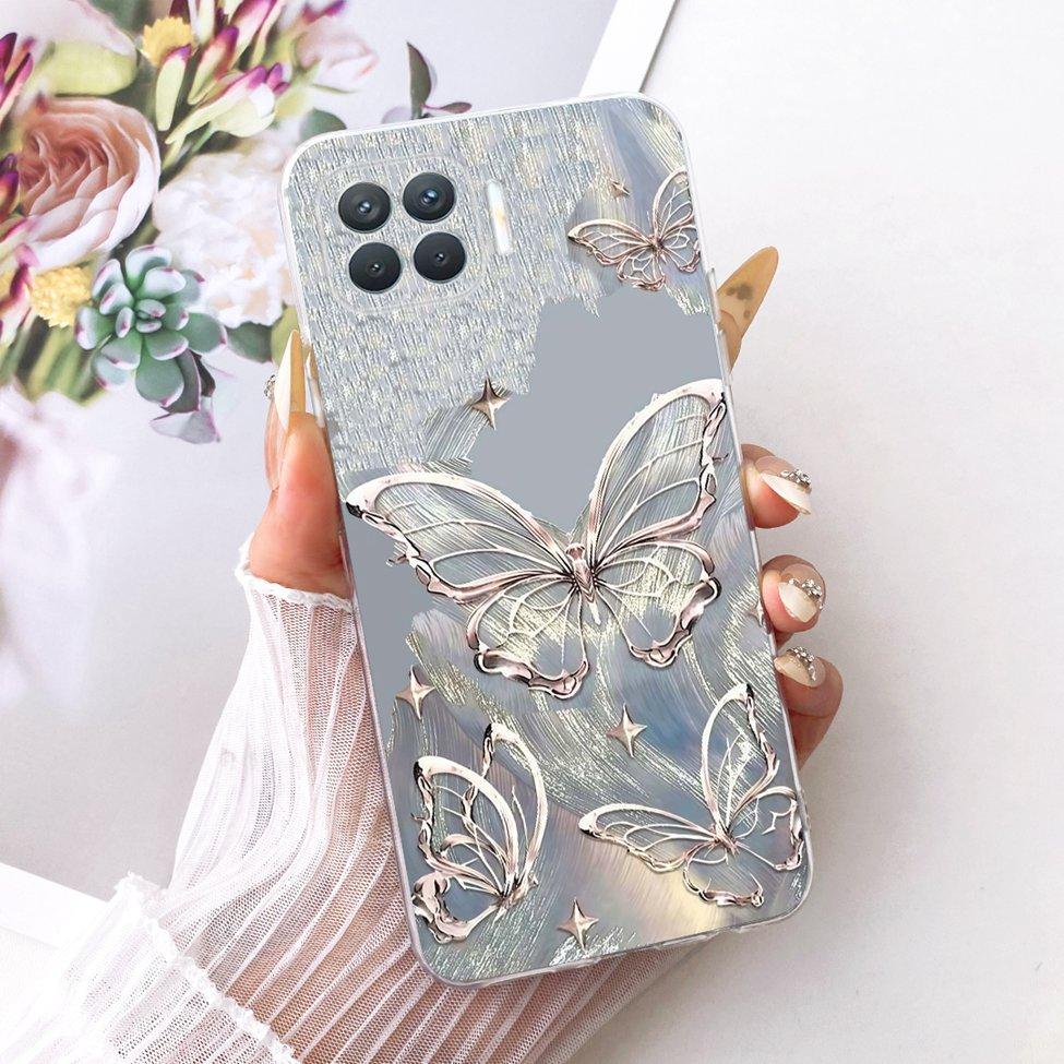Klar Für Oppo F17 Pro Hülle CPH2119 Niedliche Katze Mode Schmetterling Lustig Bemalt Bumper Abdeckung Für Oppo F17 Pro Gehäuse