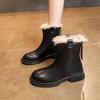 Soft Leather Soft Bottom Low Heel Hairy Mouth Mid Boots Trendy Fashion Boots Women's Boots 2025 Autumn and Winter New Velvet Versatile