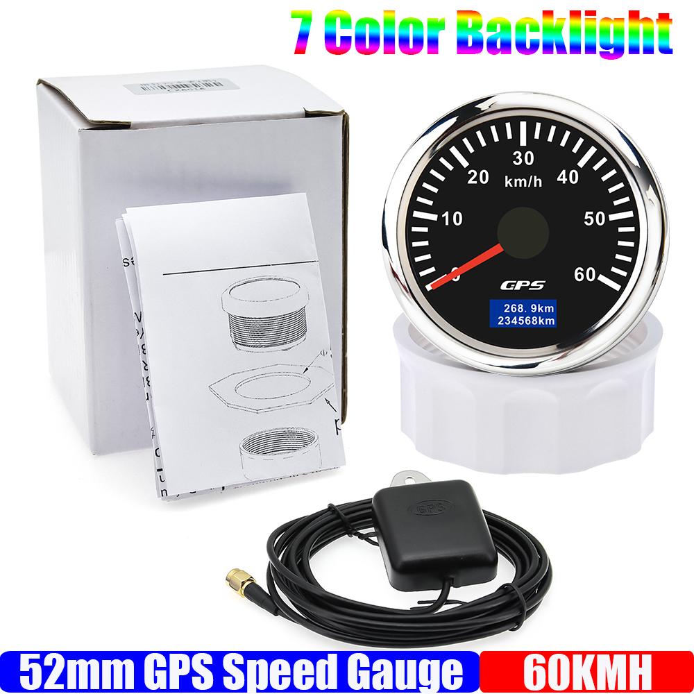 

120 км/ч 52 мм GPS спидометр с антенной 60 км/ч измеритель скорости 7 цветов подсветки одометр для автомобиля морской лодки 12 В 24 В