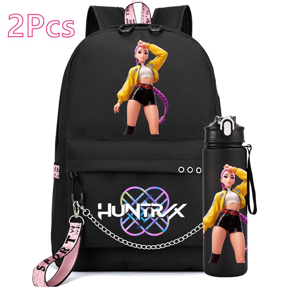 2Pcs/set Anime Cute Kpop Printed Backpack with 750Ml Water Bottler for Teenager Girl Boy Bookbag Kid Gift Large Capacity Waterproof Travel Bag