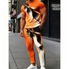[Men's T-Shirt & Pants Set] Men's Short Sleeve Round Neck T-Shirt And Pants Set - 3D Print Casual Design - Slightly Elastic Knit