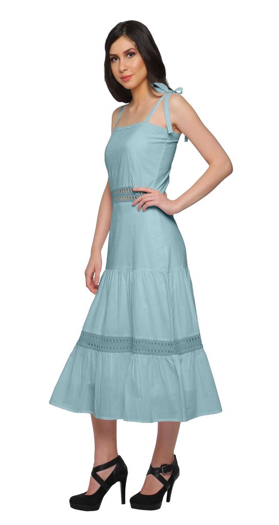 Moomaya Solider verstellbarer Schultergurt Damen Lässiges ärmelloses langes Kleid