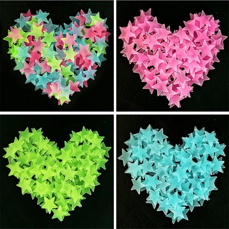 100 Stück 3cm Leuchtende Sterne Wandaufkleber, Selbstklebende Leuchtende Dekoration für Schlafzimmer, Zimmer und Wohnraum Kunst