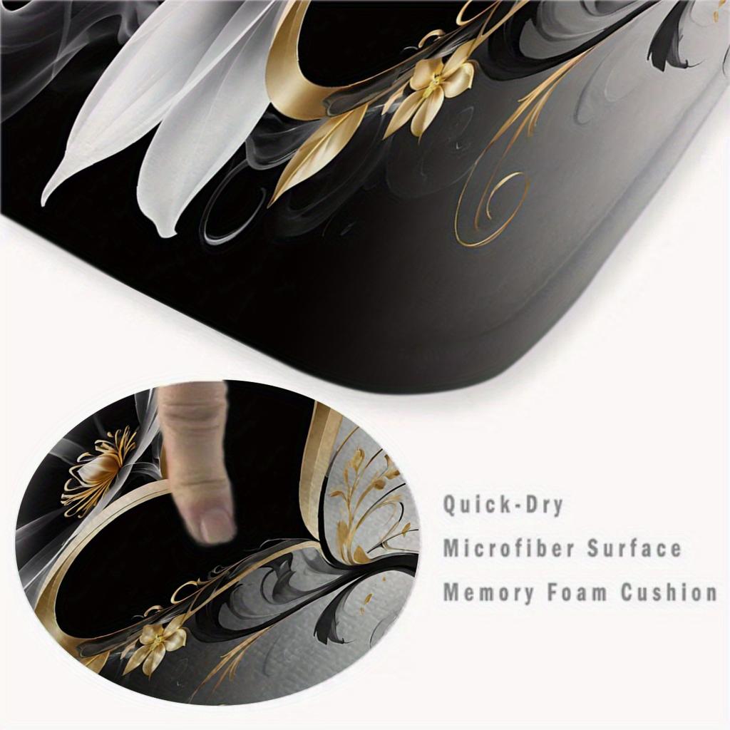 3pcs Elegant Black Golden Floral Bath Mat Set - Non-Slip, Fade-Resistant Polyester Floor Mats for Toilet Bathtub  Shower Area